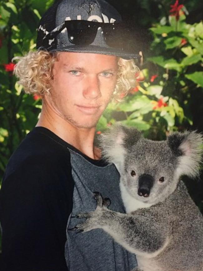 Hawaiian surfer John John Florence pictured with his new furry mate while waiting another lay day during the Quiksilver Pro. Photo supplied.