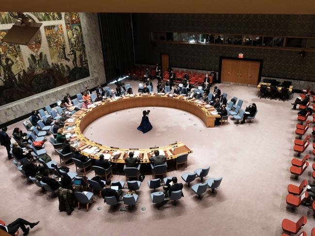 Members of the United Nations Security Council meet to discuss the situation between Russia and Ukraine as tensions soar. Picture: Getty Images/AFP