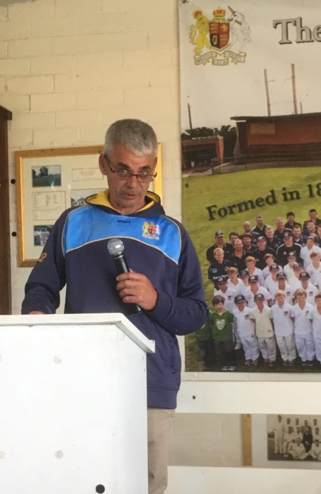 Brighton Cricket Club president Bernard Mutimer speaking at his annual lunch last Saturday.