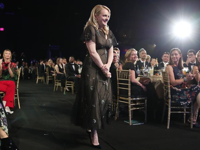 Elisabeth Moss wins Best Actress in a Drama Series for ‘The Handmaid’s Tale’ during The 23rd Annual Critics’ Choice Awards at Barker Hangar on January 11, 2018 in Santa Monica, California. Picture: Getty