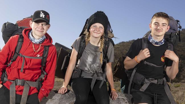 SAWEEKEND - DO NOT USE WITHOUT SPEAKING TO PIC DESK -  Khaidyn, 14, Charlee, 14 and Liam, 15 during Operation Flinders, 20 June 2022. Picture: Simon Cross