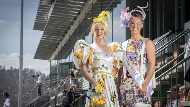 Fashions on the Field at the Hobart Cup, best dressed lady runner up Caitlin Watson and winner Ashley Meaburn. Picture: Chris Kidd
