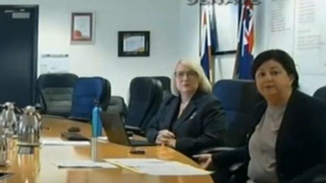 Isaac Mayor Anne Baker (right) speaking at the Senate Select Committee on Job Security. Pictured in the background is Mary-Anne Uren, a senior adviser at the council. Picture: Australian Parliamentary website