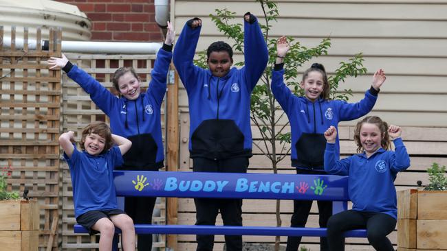 The buddy bench will help lonely students to make new friends. Picture: George Salpigtidis