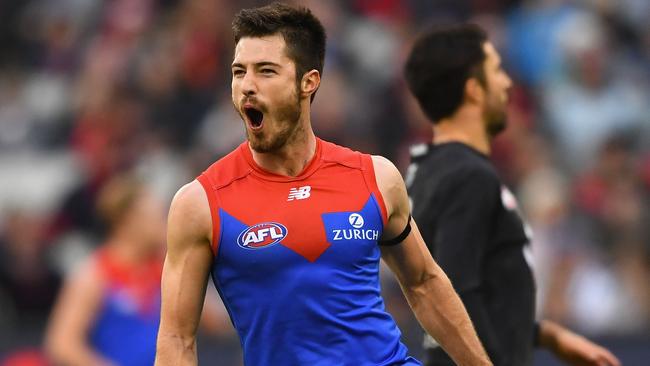 Alex Neal-Bullen celebrates a goal for the Demons. Picture: Getty Images