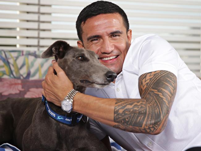 Tim Cahill and his dog Lumo at the Intercontinental Hotel in Double Bay on the 28th of February 2020. Photographer: Adam Yip