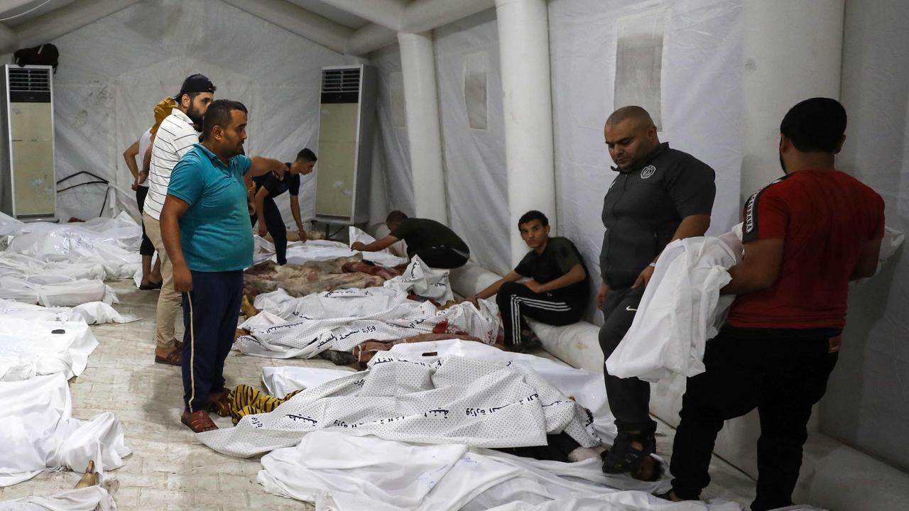 Bodies of Palestinians killed in the blast at al-Ahli Arab Hospital. Picture: Dawood Nemer/AFP