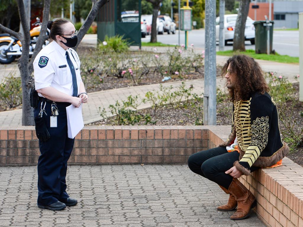 Mr Caruso was seen talking to a sheriff’s officer outside the Elizabeth Magistrates Court after his hearing was adjourned. Picture: NCA NewsWire /Brenton Edwards