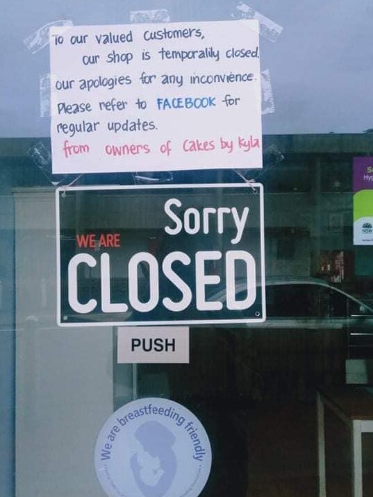 The sign posted on the front door of Cakes By Kyla. Picture: Facebook