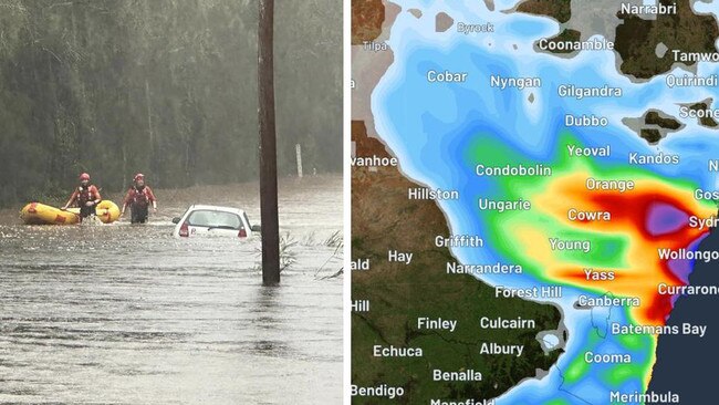 Emergency services in one Aussie state have captured the moment a driver was rescued from floodwaters, after hundreds of millimetres of rain fell on thousands of residents.