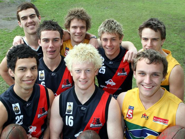 Henley High footballers, including West Coast’s Scott Lycett (back left), Port’s Jared Polec (back centre) and Adelaide’s Brodie Smith (back right), in 2010. Picture: Ray Titus.