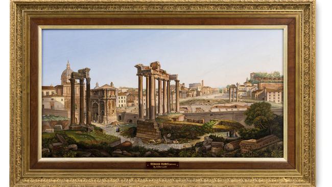 A large cityscape by Biagio Barzotti, simply titled Roman ruins (c. 1876) is a detailed and accurate view of the Roman Forum. Picture: Ryan Hernandez.