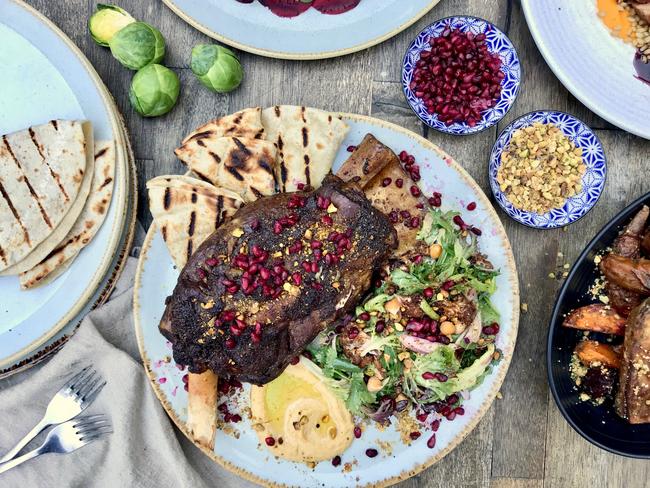 The braised lamb shoulder share plate with beetroot carpaccio smoked duck. Picture: Jenifer Jagielski