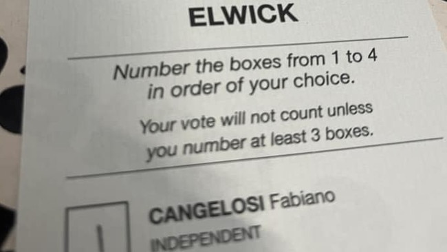 Tim Jacobson's ballot posted to facebook showing he voted Fabiano Cangelosi no 1, above Labor. These are the posts that got the former party stalwart chucked out of the ALP. Picture: Facebook