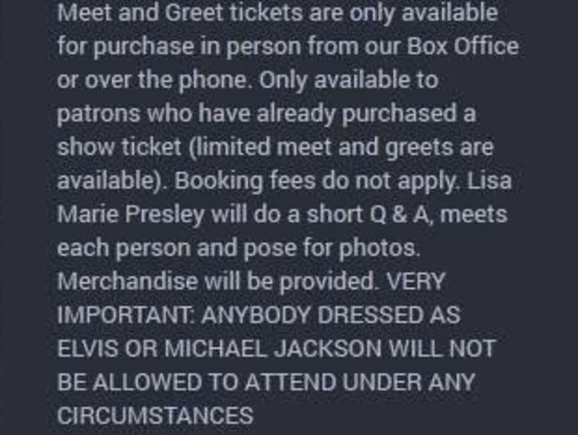 Lisa Marie Presley's meet and greet conditions.