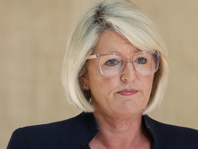 SYDNEY, AUSTRALIA - NewsWire Photos OCTOBER 6, 2024: Minister for Police and Counter-terrorism, Yasmin Catley and NSW Police Commissioner Karen Webb address the media ahead of todayÃs police operation in the Sydney CBD. Sydney Police Centre Surry Hill.Picture: NewsWire / Damian Shaw