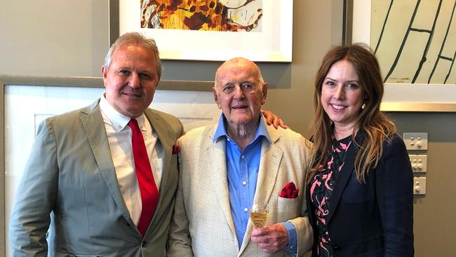 Tim and Louise Olsen flank their father, John Olsen, who died this week aged 95.