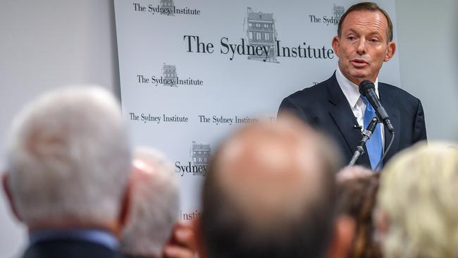 Former prime minister Tony Abbott addresses the Sydney Institute. Picture: Brendan Esposito