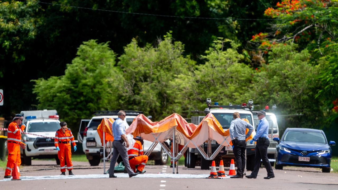 Shots from the scene of an apparent homicide, Jingili. Picture: Che Chorley