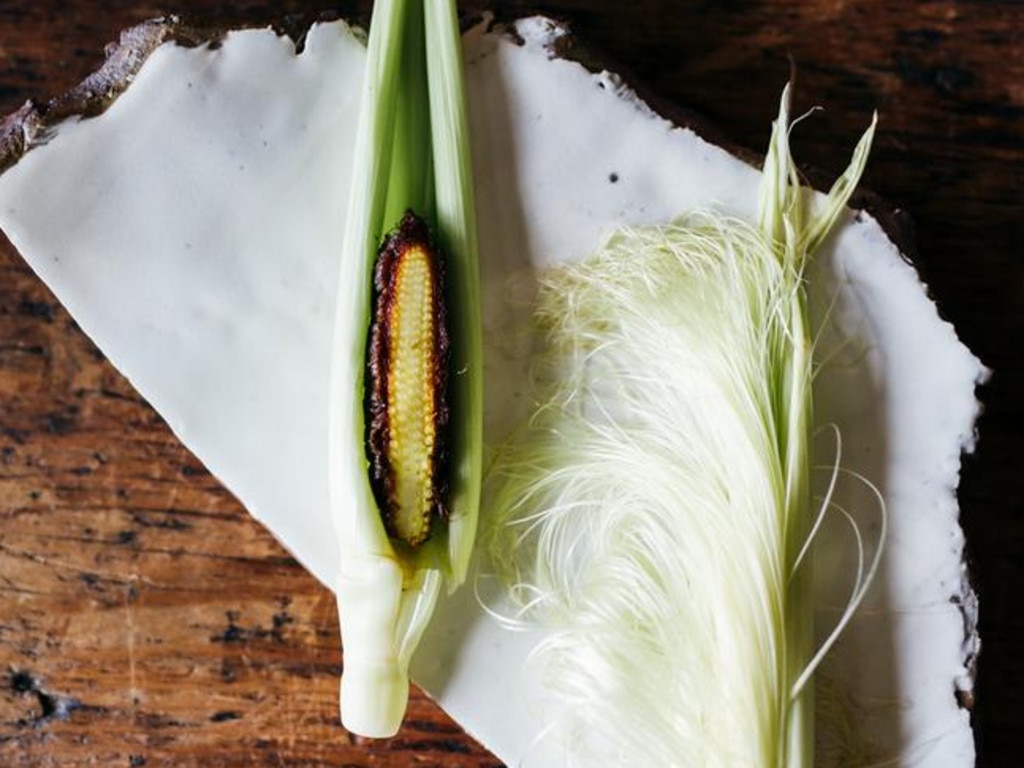 Flash Corn Dogs at Blue Hill at Stone Barns. Picture: Ingrid Hofstra