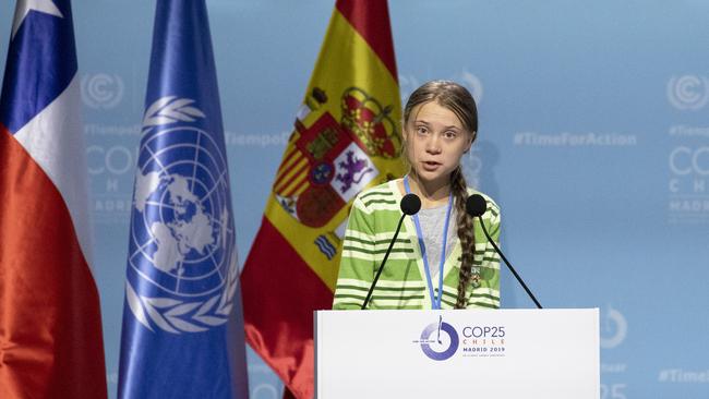 Swedish environment activist Greta Thunberg gives a speech at the plenary session during the COP25 Climate Conference in Madrid, Spain. Picture: Pablo Blazquez Dominguez/Getty