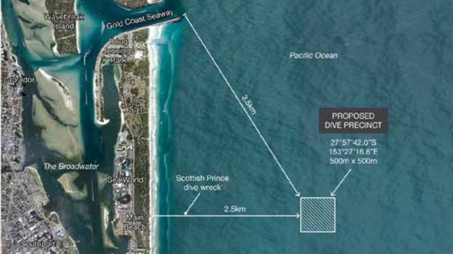 Proposed location for the Gold Coast's world class dive attraction off The Spit.