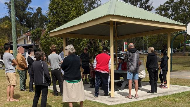 A community consultation event hosted by Macgregor Ward Councillor Steven Huang on Saturday at Charles Fraser Park at Eight Mile Plains which appears to exceed the 10-person maximum under COVID-19 rules. Picture: Supplied