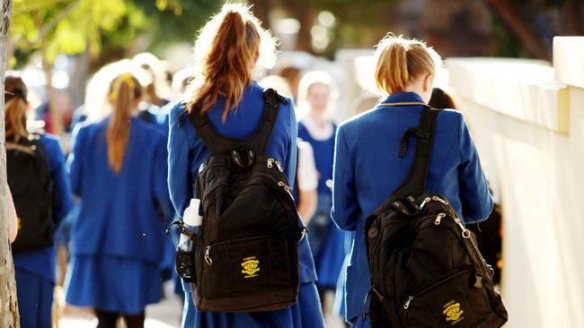 A generic photo of Loreto Kirribilli students walking to school in the Lower North Shore, which was ranked among the highest school increase LGAs in recent years by the Good Education Group. Picture: Hollie Adams