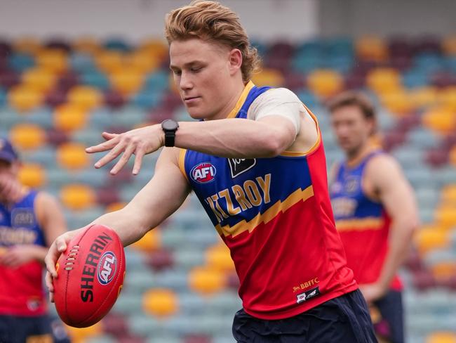 Levi Ashcroft trains with the Brisbane Lions after formally confirming his desire to join the club as a father-son selection at the upcoming AFL national draft.