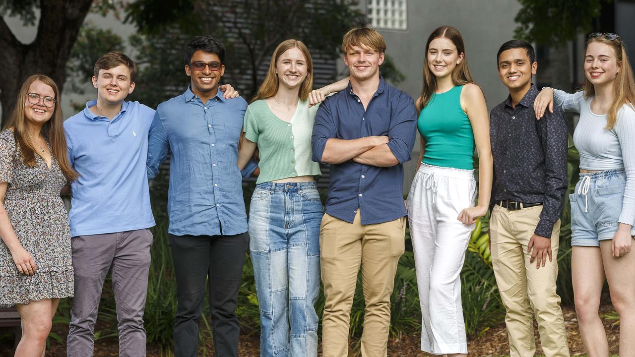 Annabelle Hazelton, Orlando Hunter, Thejana Udawattage, Samantha Atherton, Caine Day, Abigail King, Aditya Neurgaonkar and Claudia McPherson all received a perfect ATAR score. Image/Josh Woning