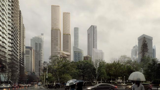 An artist’s impression of the planned 80-storey twin towers in Sydney’s CBD.