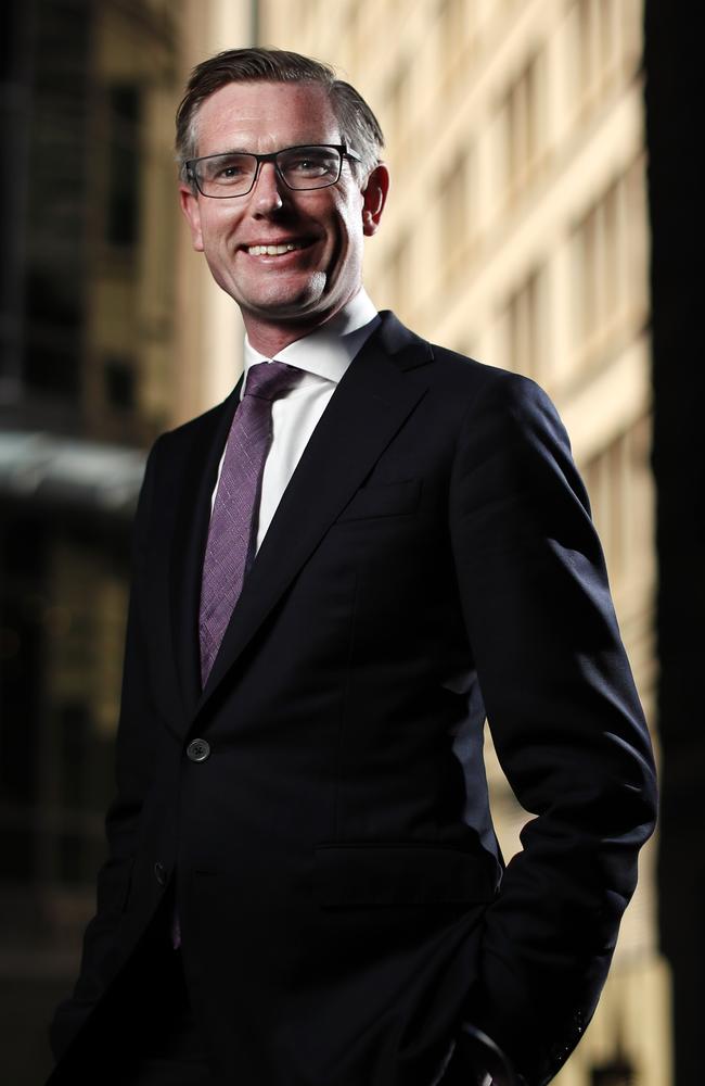 NSW Treasurer Dominic Perrottet in Angel Place, Sydney on Wednesday, as he outlines further plans to open up NSW business and rebuild the economy. Picture: Jonathan Ng