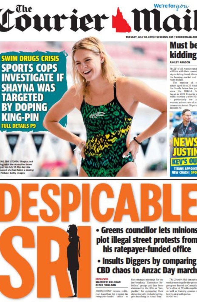 The Courier Mail front page July 30, 2019