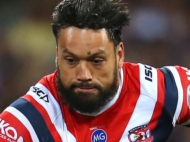 SYDNEY, AUSTRALIA - SEPTEMBER 28:  Zane Tetevano of the Roosters is tackled during the NRL Preliminary Final match between the Sydney Roosters and the Melbourne Storm at the Sydney Cricket Ground on September 28, 2019 in Sydney, Australia. (Photo by Jason McCawley/Getty Images)