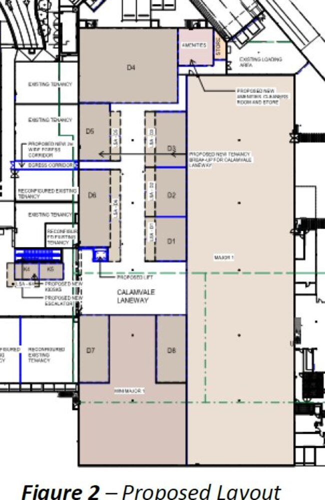 Floorplan of proposed redevelopment of former Big W site at Calamvale Central shopping centre. Picture: Development.i/ Town Planning Alliance