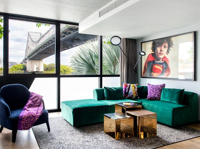 The moody, bold hued rooms of Crystalbrook Vincent Brisbane