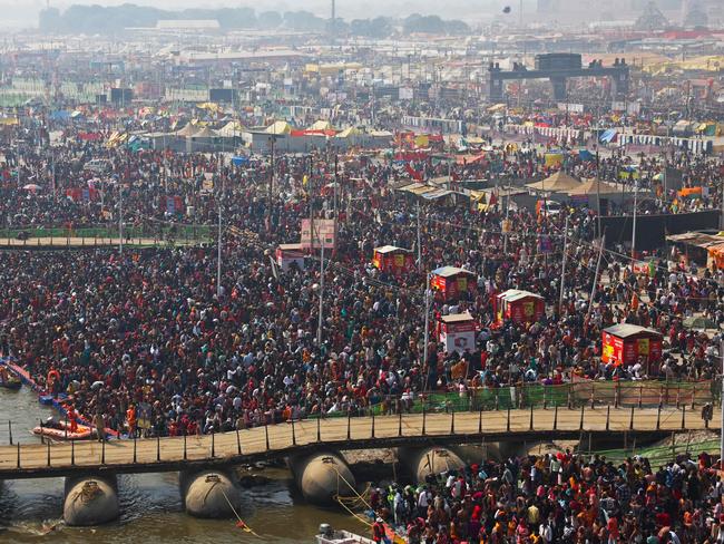 Pilgrims gather to take a holy dip at Sangam, the confluence of the Ganges, Yamuna and mythical Saraswati rivers, on the occasion of 'Mauni Amavasya' during the Maha Kumbh Mela festival in Prayagraj on January 29, 2025. Picture: AFP