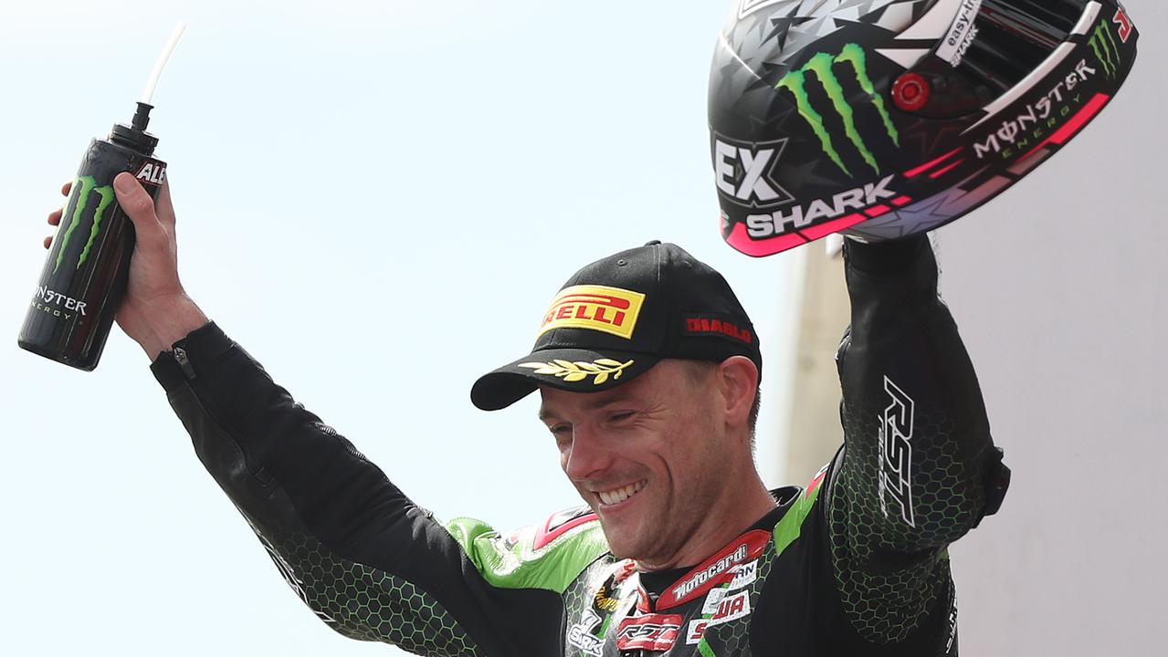 Alex Lowes celebrates after winning race two in Phillip Island.