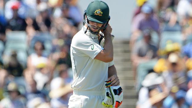 Mitch Marsh dismissed for a duck in the first Test against South Africa.