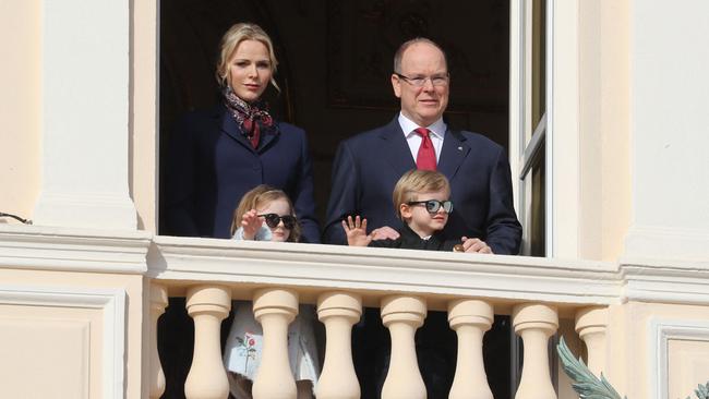 Prince Albert II of Monaco, Princess Charlene of Monaco, Prince Jacques and Princess Gabriella appearing on the palace's balcony during Sainte Devote Celebrations in Monaco in January, 2020. Picture: Valery Hache/AFP