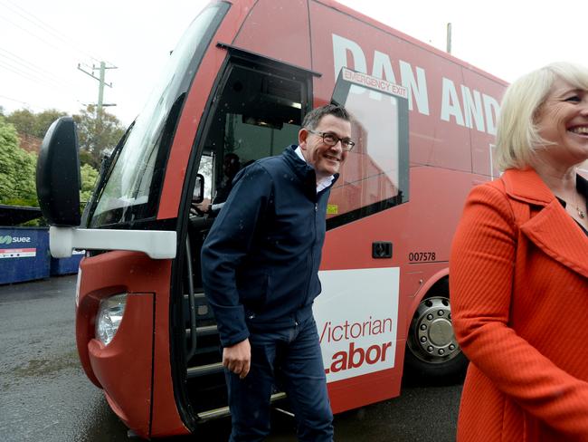 Premier Daniel Andrews is joined by his wife, Catherine, on the campaign trail. Picture: Andrew Henshaw