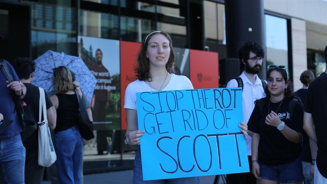 Student Dror Liraz, 19, at a protest by Jewish students demanding that Professor Mark Scott be removed as vice-chancellor of the University of Sydney. Picture: Britta Campion