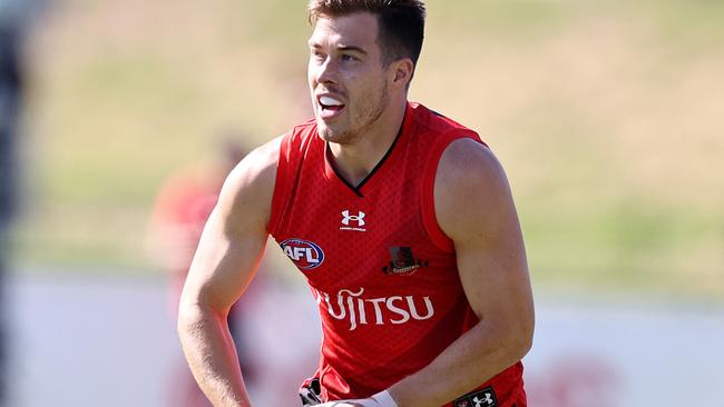 Zach Merrett looks for an opponent further afield during an intra club practice match. Picture: Michael Klein