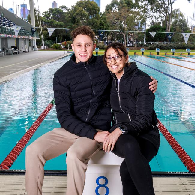 Kai Taylor, winner of the men's 200m freestyle at the World Championship Trials, and his No. 1 supporter, mum Hayley Lewis. Picture: David Geraghty