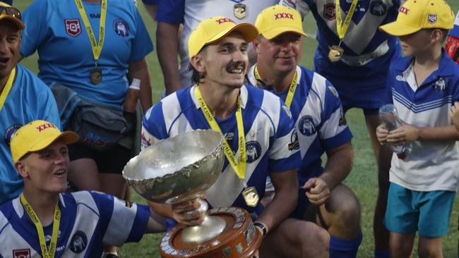 Beerwah captain Matt Kidd celebrating the win. Picture: Patrick Gillett.