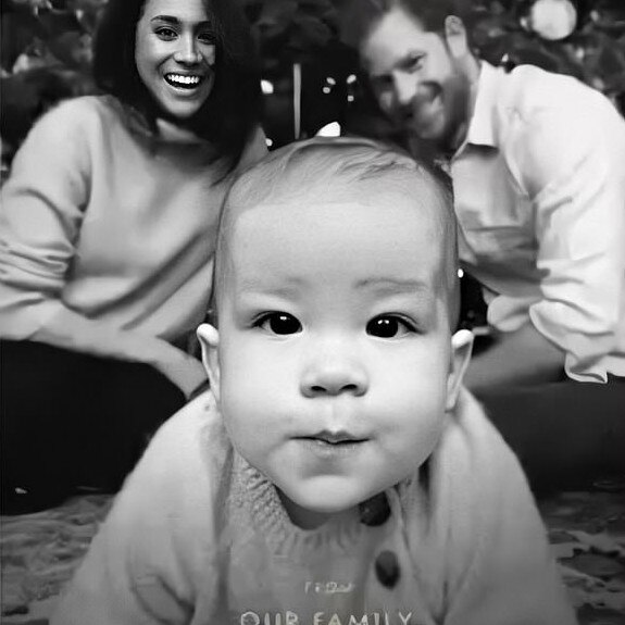 Prince Harry, Meghan and Archie in their 2019 Christmas card. Picture: Twitter