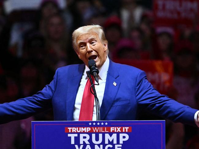 Former US President and Republican presidential candidate Donald Trump speaks during a campaign rally at Madison Square Garden in New York, October 27, 2024. (Photo by ANGELA WEISS / AFP)