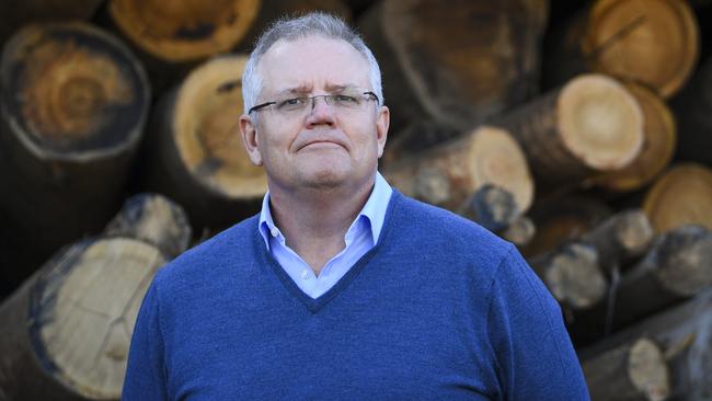 Scott Morrison at the Allied Natural Wood Exports woodchip mill near Eden, NSW, on June 23.