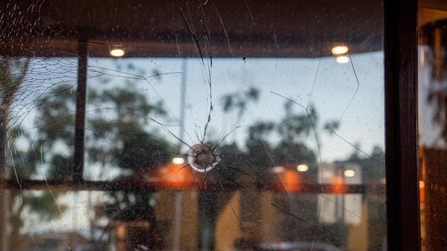 Damage sustained to Todd Tavern in Alice Springs after a large group of people attempted to smash their way inside. Picture: Pema Tamang Pakhrin