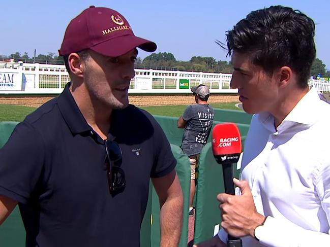 Pannell is interviewed in 2019 on a horse he purchased in NZ that went on to win a race at Yarra Valley. Picture: Racing.com